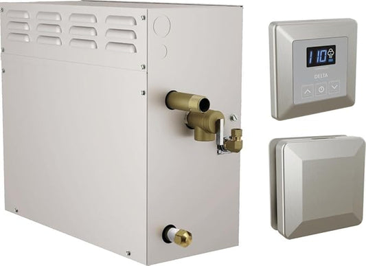 Delta Faucet SimpleSteam 12kW Steam System Kit Brushed Nickel, Includes 12kW Steam System Generator, Square Digital System Control, Square Steam Head, Lumicoat Stainless 5P-EST012-SS-PR