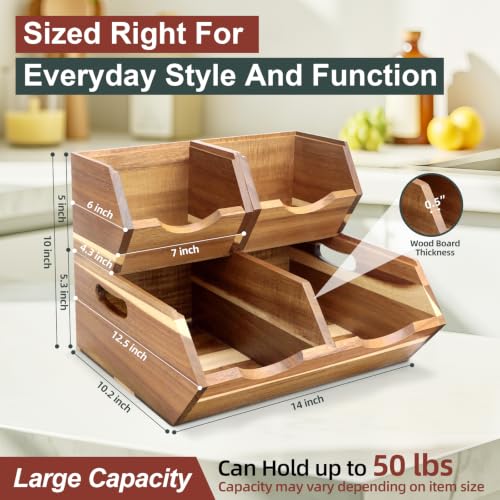 Acacia Wood Pantry Storage Bins, Stackable 3-piece set - Image 5