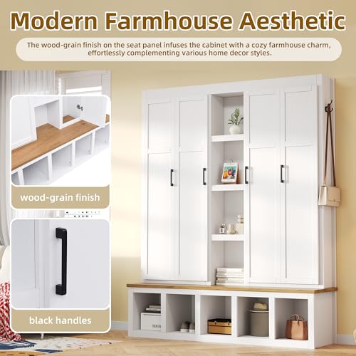 Merax Modern Farmhouse Hall Tree with Bench, 4-in-1 - Image 7