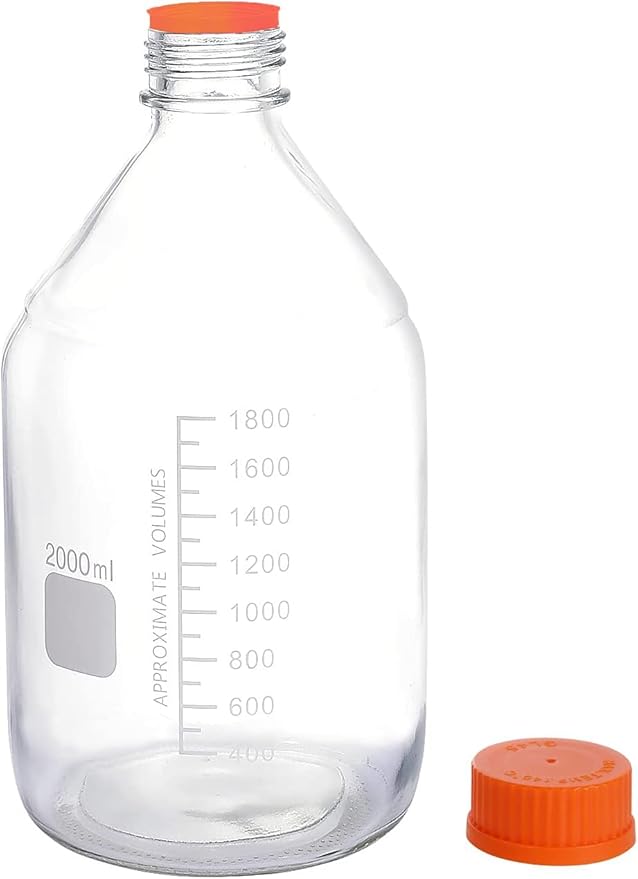 Lab Media Storage Round Bottles Graduated Glass Container GL45 Screw Cap Leakproof Multi-Purpose for Scientific | pack of 1 (Orange,2000ml)