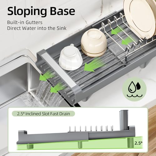 TOOLF Small Dish Drying Rack, Expandable and Space-Saving, Gray - Image 7