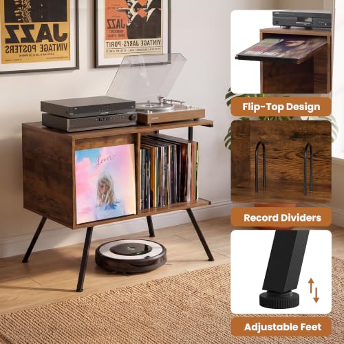 Flip Top Record Player Stand with Vinyl Storage Up to 150 Albums - Image 6