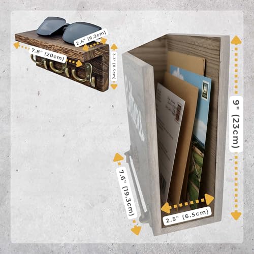 eBun Narrow Wood Mail Holder with 6 Key Hooks - Image 3