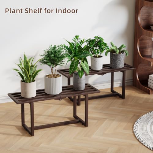 2 Pack Plant Stand, Foldable Metal Shelf, Indoor Outdoor, Coffee - Image 4