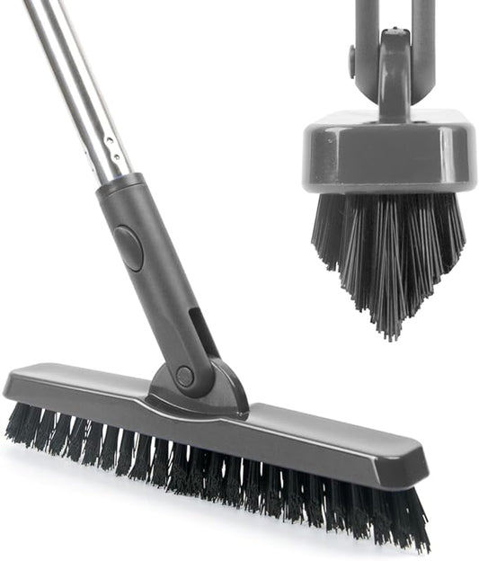 CELOX Heavy Duty Long Handle Scrub Brush, Tile Scrub Brush with Long Handle Stiff Bristles for Cleaning (Gray)