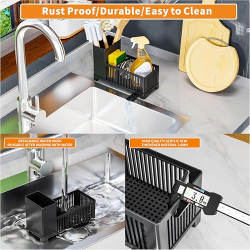 Sink Caddy & Kitchen Sink Organizer,Black Sponge Holder with High - Image 6