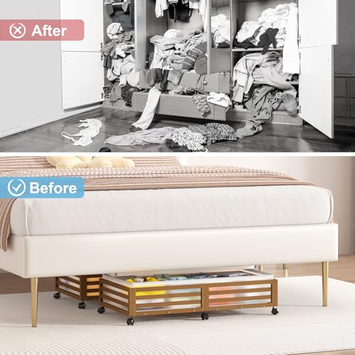 Under Bed Storage with Wheels, 2 Pack Bamboo Drawers for Shoes - Image 5