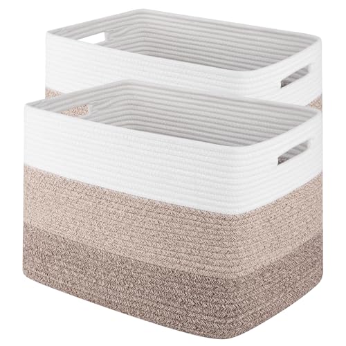 2 Pack Woven Storage Baskets for Closet, Toy Basket with Handles - Image 2