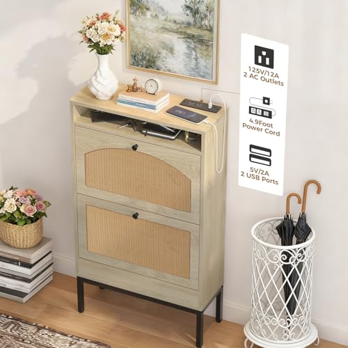LUCKLIFE Shoe Cabinet with Charging Station, Flip Down - Image 4