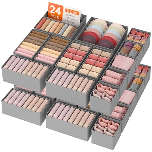 Lifewit Drawer Organizer Clothes for Closet, Gray, 24 Pack - Image 2