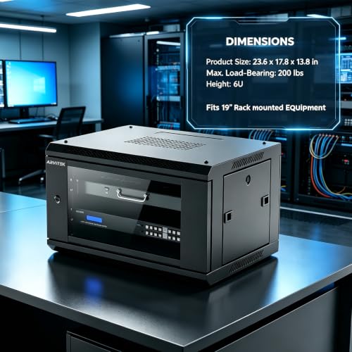 6U Wall Mount Server Rack Enclosure with Locking Glass Door - Image 3