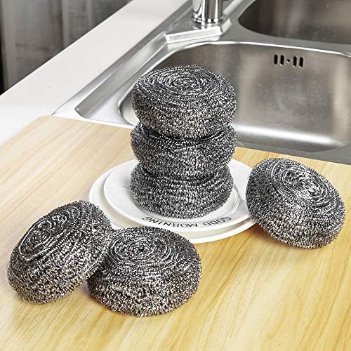 DKKO Stainless Steel Scourers Cleaning Ball Metal Scouring Pads for Kitchens Bathroom Steel Scrubber to Cleaning Dishes Pots Pans Ovens Grills - Pack of 12 Balls,1.05oz Each