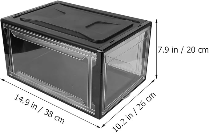 Large Stackable Shoe Storage Box with Lid Black Shoe Organizer Cabinet for Men and Women Practical Drawer-type Storage Container for Home Closet