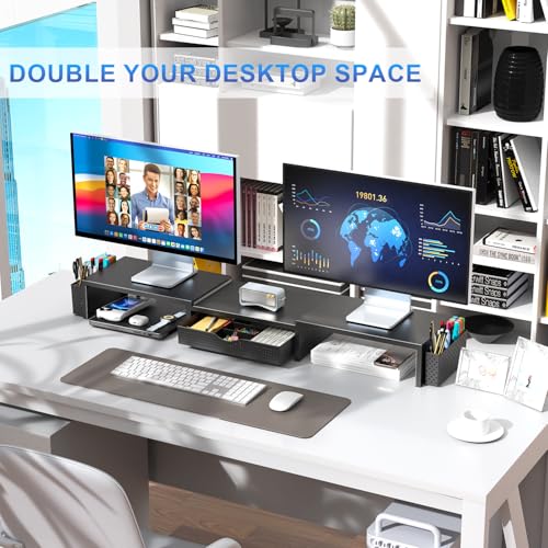 gianotter Dual Monitor Stand Riser With Drawer and 2 Pen Holders - Image 4