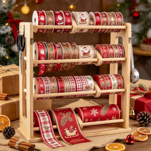 4-Tier Ribbon Storage Rack, Wooden Ribbon Organizer Spool - Image 7
