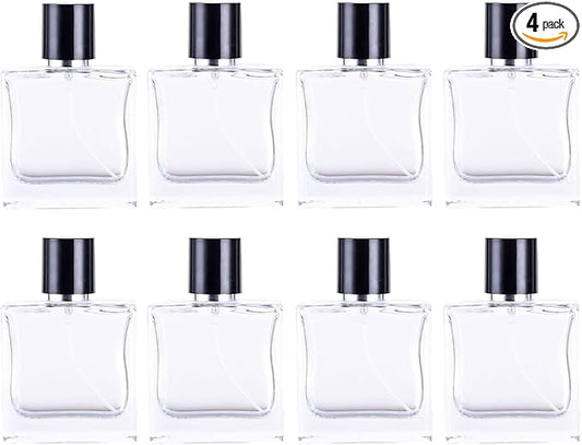 Empty Perfume Bottle Refillable 8PCS 50ml Glass Square Flat Clear Travel Spray Atomizer Container Perfume Fine Mist Spray Pump Bottles Dispenser for Essential Oil Liquid (Flat Square -8PCS)