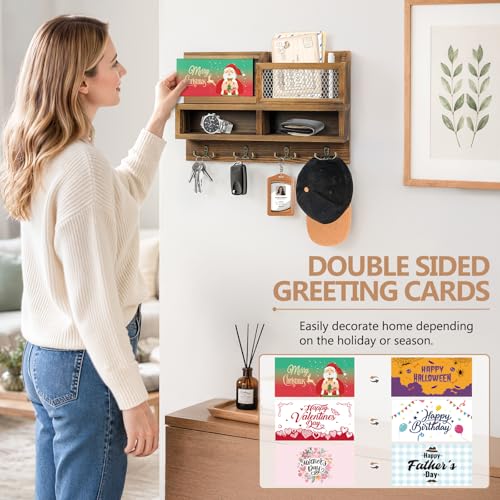 Key Holder Wall Mount, Wooden Mail and Key Organizer, Brown - Image 4