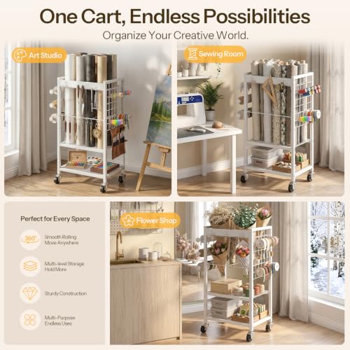 HOOBRO Wrapping Paper Storage Cart, Rolling Craft Storage - Image 6