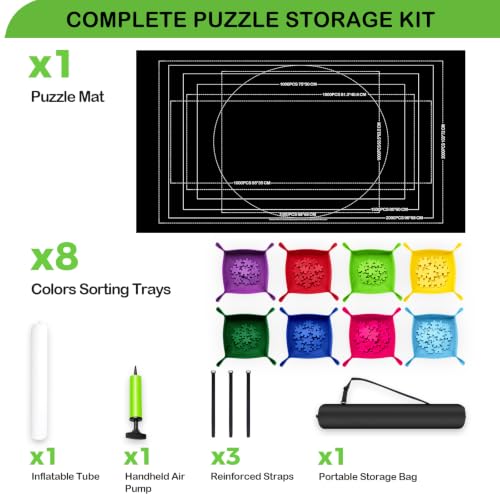 Portable Puzzle Mat Roll Up Set with 8 Sorting Trays, Pump - Image 7