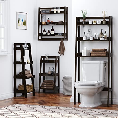 UTEX Behind Toilet Bathroom Organizer, 3-Tier Wood Ladder Shelf - Image 7
