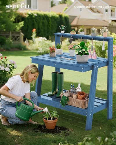 SERWALL 3-Tier Outdoor Potting Bench with Storage,Gardening Table - Image 5