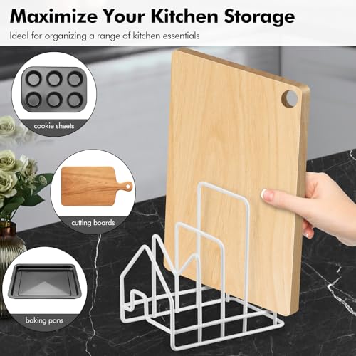 Poeland Kitchen Pot Lid Organizer, Pan Rack with 4 Compartments - Image 8