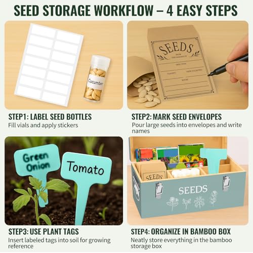Large Bamboo Wood Seed Storage Organizer Box with Lid - Image 7