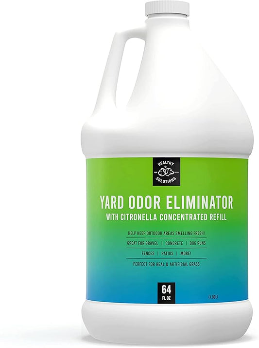 Yard Odor Eliminator for Dogs Plus Citronella - Outdoor Yard Deodorizer for Dog Urine & Poop - 64 fl oz Refill Eliminates Smell from Lawn and Yard - Use on Grass, Patios, Gravel, Concrete & More