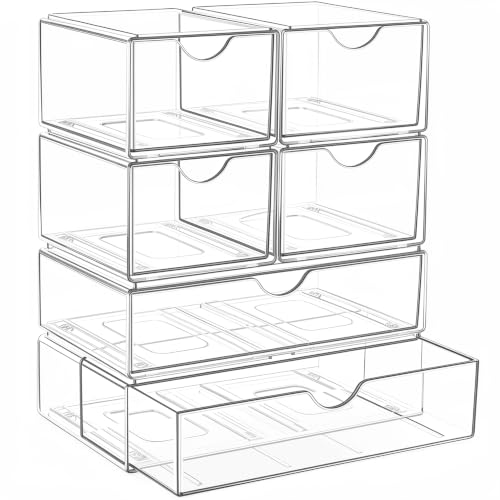 6 Pack Acrylic Stackable Storage Drawers & Boxes, Plastic - Image 2