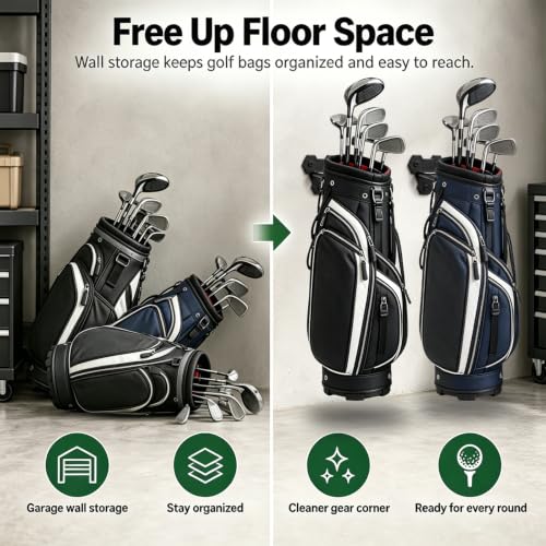 Wall Mounted Golf Bag Hooks for Garage, Bag Holder | Garage Storage - Image 3