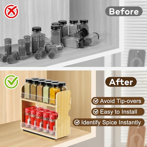 2 Tier Pull Out Spice Rack Organizer, Bamboo Sliding Spice - Image 5