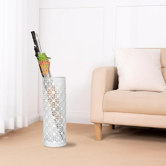 Concepts 8x20 inch Heavy Duty Metal Umbrella Stand - Durable Storage Holder for Umbrellas - Indoor and Outdoor Use - Stylish and Modern Organizer for Entryways. (White Flower Lace)