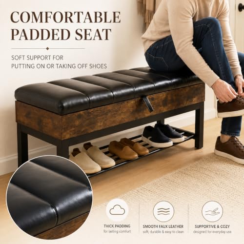 43.3'' Storage Bench with Shoe Rack, Tufted Entryway Bench - Image 5