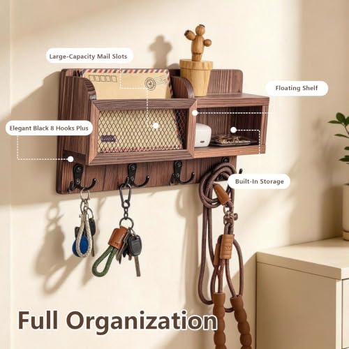 Key Holder Wall Mount with Mail Organizer and Shelf Rustic - Image 5