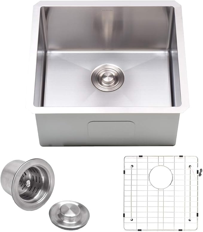 VADANIA 20-inch Kitchen Bar Sink, 20"x18"x10", Single Bowl, Undermount, 18 Gauge T304 Stainless Steel, Satin Finish, with Strainer & Bottom Grid, cUPC listed