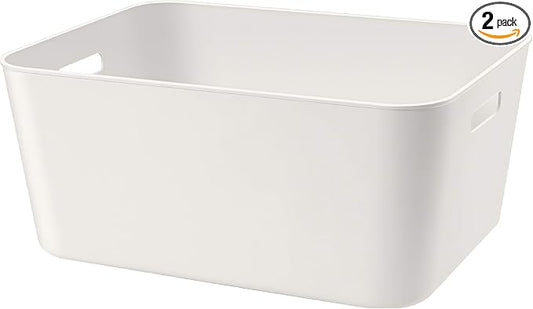 Set Of 2 Plastic Storage Bins,14.5x10.2x6.3 Versatile Kitchen Pantry Organization and Storage,for Plastic Storage Container Under Bed,Under Sink Bathroom Organizer (White, 2 Pack Large)