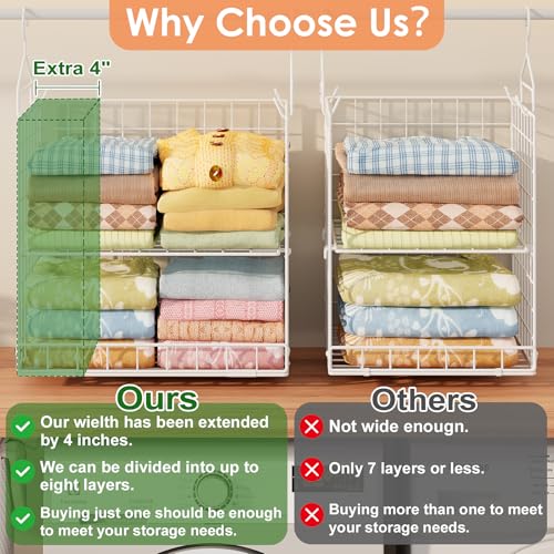 8 Tier Extended Width Hanging Closet Organizer, Sweater Storage - Image 5