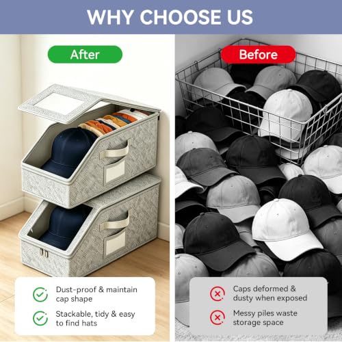 Stackable Hat Storage for Baseball Caps, 2 PCS, Grey - Image 4