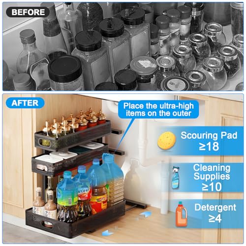 Under Sink Organizer,3-Tier Thickened Metal Pull out Cabinet OrganizerShelf