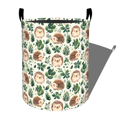 Cute Hedgehog with Green Leaf Laundry Basket with Handles - Image 2