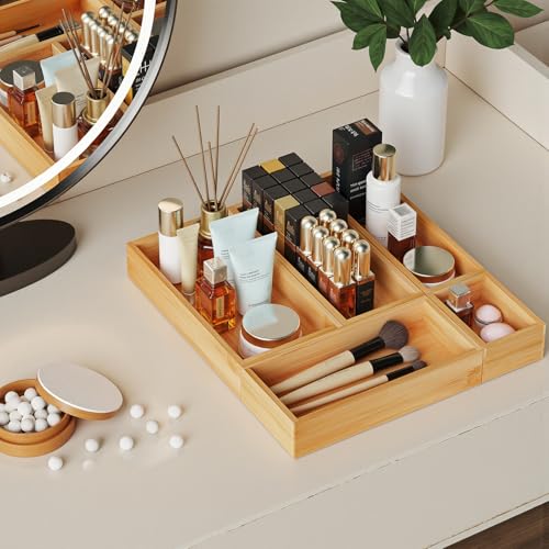 Bamboo Drawer Organizer Boxes, 5 PCS Junk Drawer Organizer - Image 6