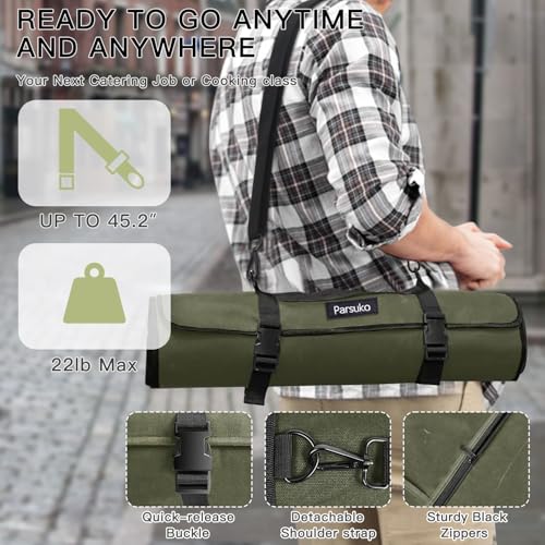 Chef Knife Roll Bag,Waterproof Waxed Canvas Knife Case Holds - Image 6