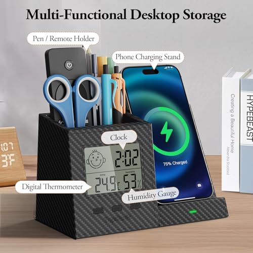 Wireless Charger with Pen Holder, LED Screen Desk Organizer - Image 3