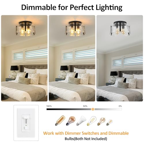 Black Semi Flush Mount Ceiling Light Fixture, 3-Light Modern - Image 7