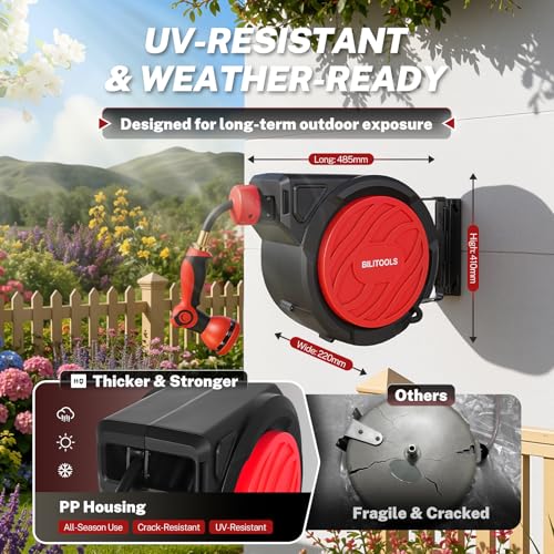 BILITOOLS Retractable Garden Water Hose Reel 5/8" x 50 ft - Image 7
