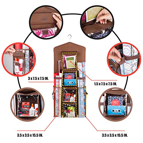 Double-Sided Hanging Gift Bag and Gift Wrap Organizer (Brown) - Image 6