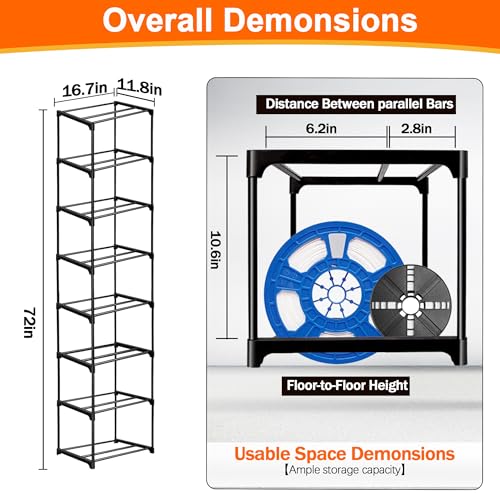 8-Tier 3D Printer Filament Storage Rack – Heavy-Duty Metal - Image 3