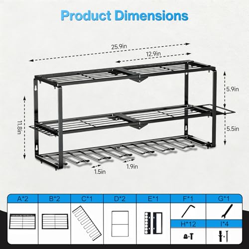 Heavy Duty Power Tool Organizer Wall Mount - 3 Tier Metal - Image 3
