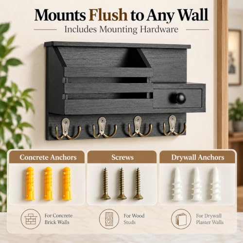 Key Holder Wall Mount with Mail Organizer, Drawer | Home Organization - Image 8