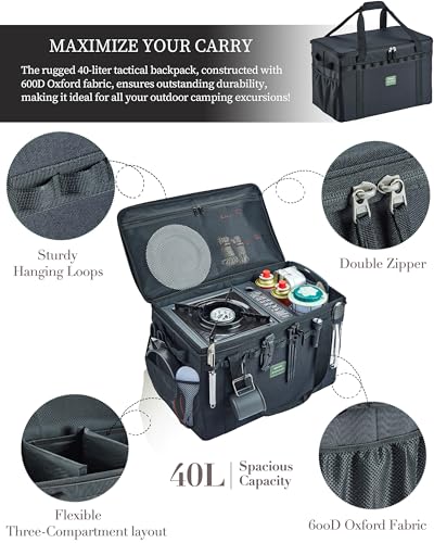 UPWOIGH 40L Heavy Duty Camping Storage Bag with Dividers, Black - Image 4